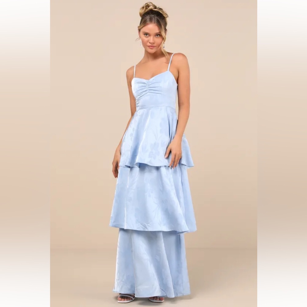 Lulu's Blue Satin Floral Dress